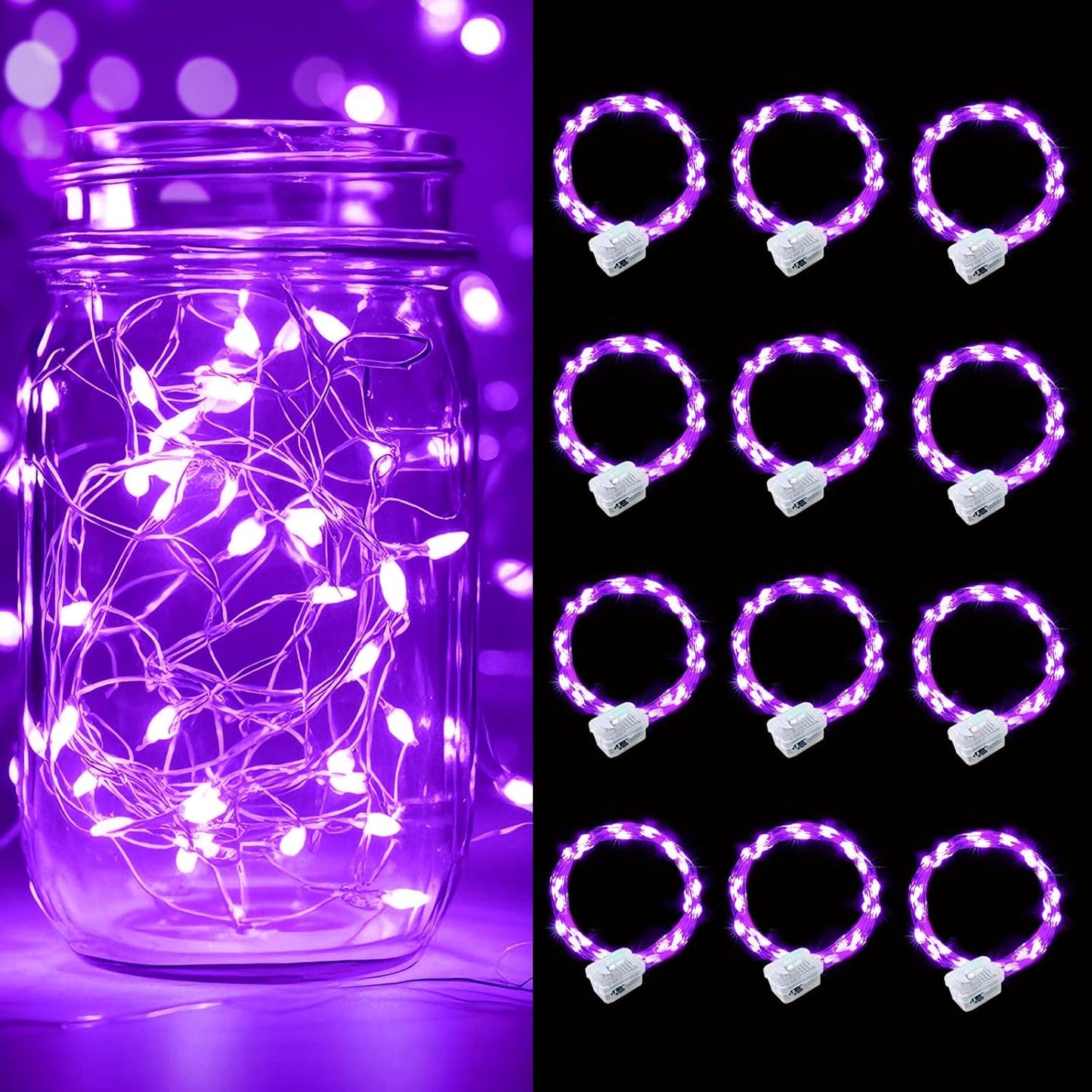 pozzolanas 12 Pack Purple Battery Operated String Lights - 7ft Waterproof Fairy Lights with 20 LEDs for Home, Mason Jar, Party, Wedding, Halloween, Christmas Decorations