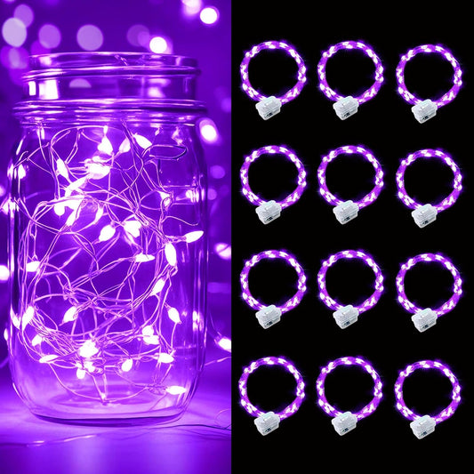 pozzolanas 12 Pack Purple Battery Operated String Lights - 7ft Waterproof Fairy Lights with 20 LEDs for Home, Mason Jar, Party, Wedding, Halloween, Christmas Decorations