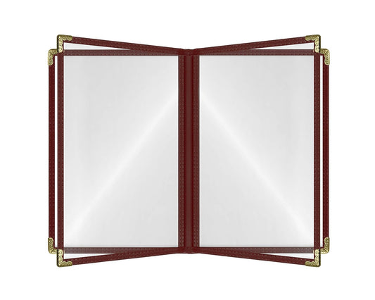 Goodsmart Restaurant Menu Covers - 25 Pack Burgundy 8.5" x 11", 4-Page/8-View, Side-Loading Vinyl Menu Holders with Clear Sleeves, Double-Stitched, Leather-Style Café Covers with Gold Corners