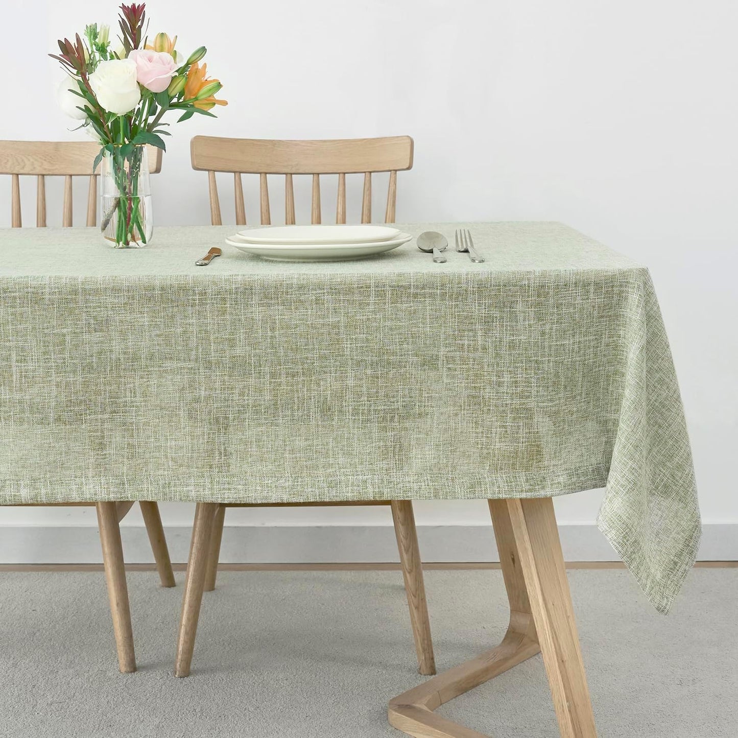 maxmill Flaxy Faux Linen Tablecloth with 2-Tone Slubby Yarn Textured Weaves Wrinkle Resistant Anti-Shrink Soft Table Cloth for Kitchen Dining Restaurant Tabletop Rectangle 60 x 120 Inch Sage