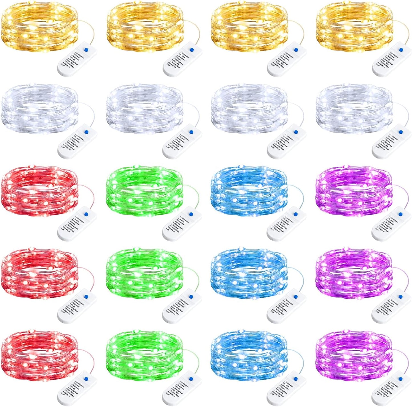 Minetom 20 Pack Fairy Lights Battery Operated String Lights, 8 Modes & Timer, 7ft 20LED 6 Colors Waterproof Silver Wire Twinkle Lights, Firefly Starry Moon Lights for Mason Jars DIY Christmas Wedding