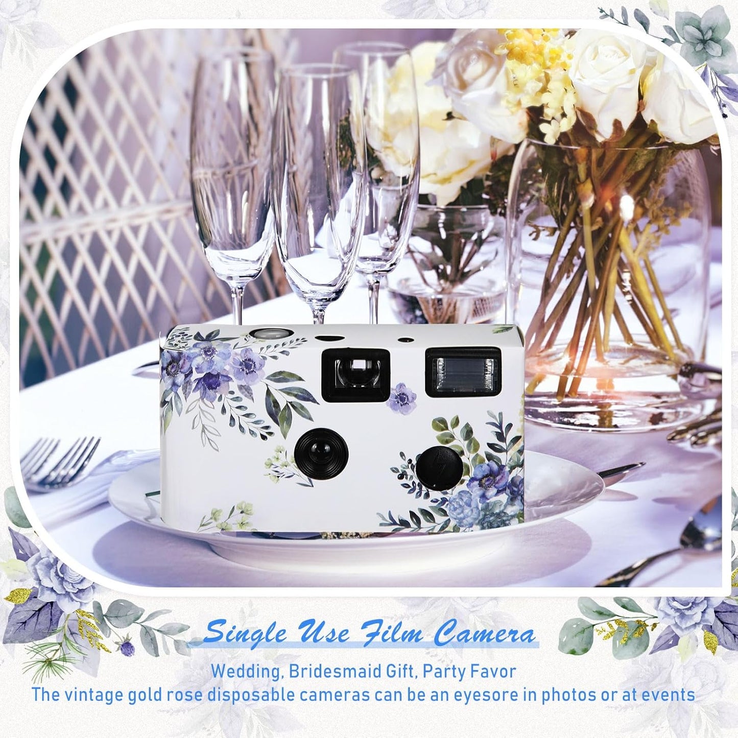 Kanayu 10 Pack Disposable Camera for Wedding Floral 35mm Single Use Film Camera with Flash One Time Use Camera for Anniversary Concert Travel Camp Party Supply Gift Honeymoon(Blue Poppy)