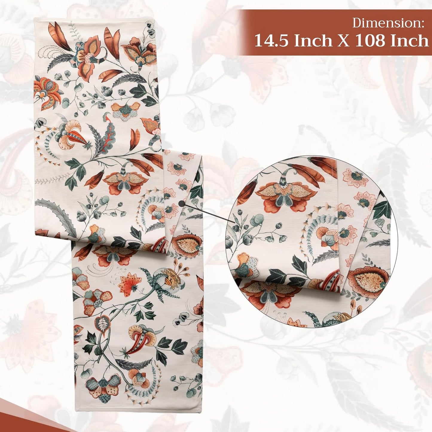 Maison d' Hermine Table Runner 100% Cotton Double Layer Table Runners 108 inches Long for Thanksgiving Christmas Decorations Home Kitchen Dining Party Wedding (Dalida, 14.5" x 108")