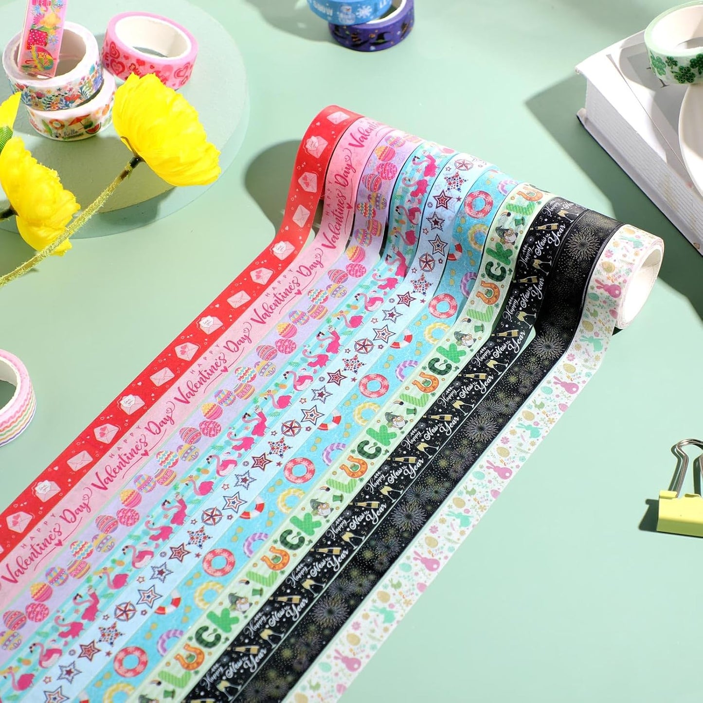 TaoBary 33 Rolls Holiday Plaid Washi Tape, 15 mm Seasonal Washi Tape Set Bohemian Colorful Vintage Cute for Card Wrapping Craft(Festive Style)