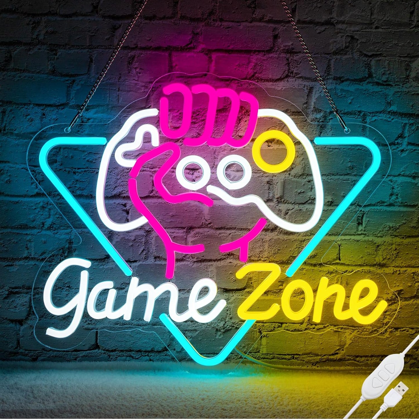 Game Zone Neon Sign Dimmable Gamer Neon Signs Gaming Led Signs for Game Room, USB Powered Colorful Neon Gaming Signs for Boys Room, Teen Room, Gifts for Gamer(15.3”x12.5”)