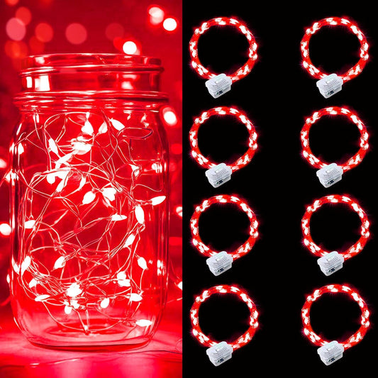 pozzolanas 8 Pack Red Battery Operated String Lights - 7ft Waterproof Fairy Lights with 20 LEDs for Home, Mason Jar, Party, Wedding, Halloween, Christmas Decorations