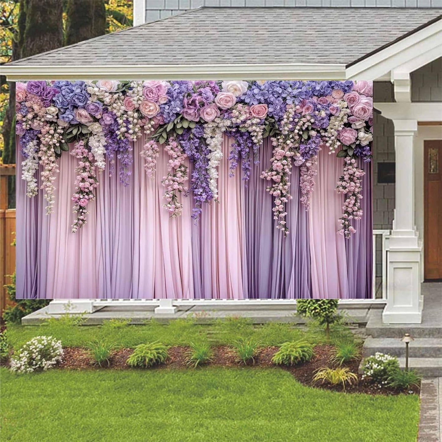 5x3ft Purple Flower Wedding Photography Backdrop Lavender Floral Wedding Bridal Photography Backdrop Anniversary Birthday Baby Shower Girl Party Banner Photo Booth Props Background Wall Decor