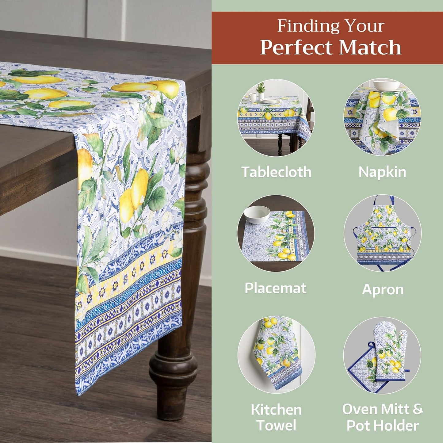 Maison d' Hermine Table Runner 100% Cotton Single Layer Table Runners 108 inches Long Decorative for Home Kitchen Dining Party Baby Shower Wedding Bridal Shower Spring Summer (Citrus, 14.50" x 108")