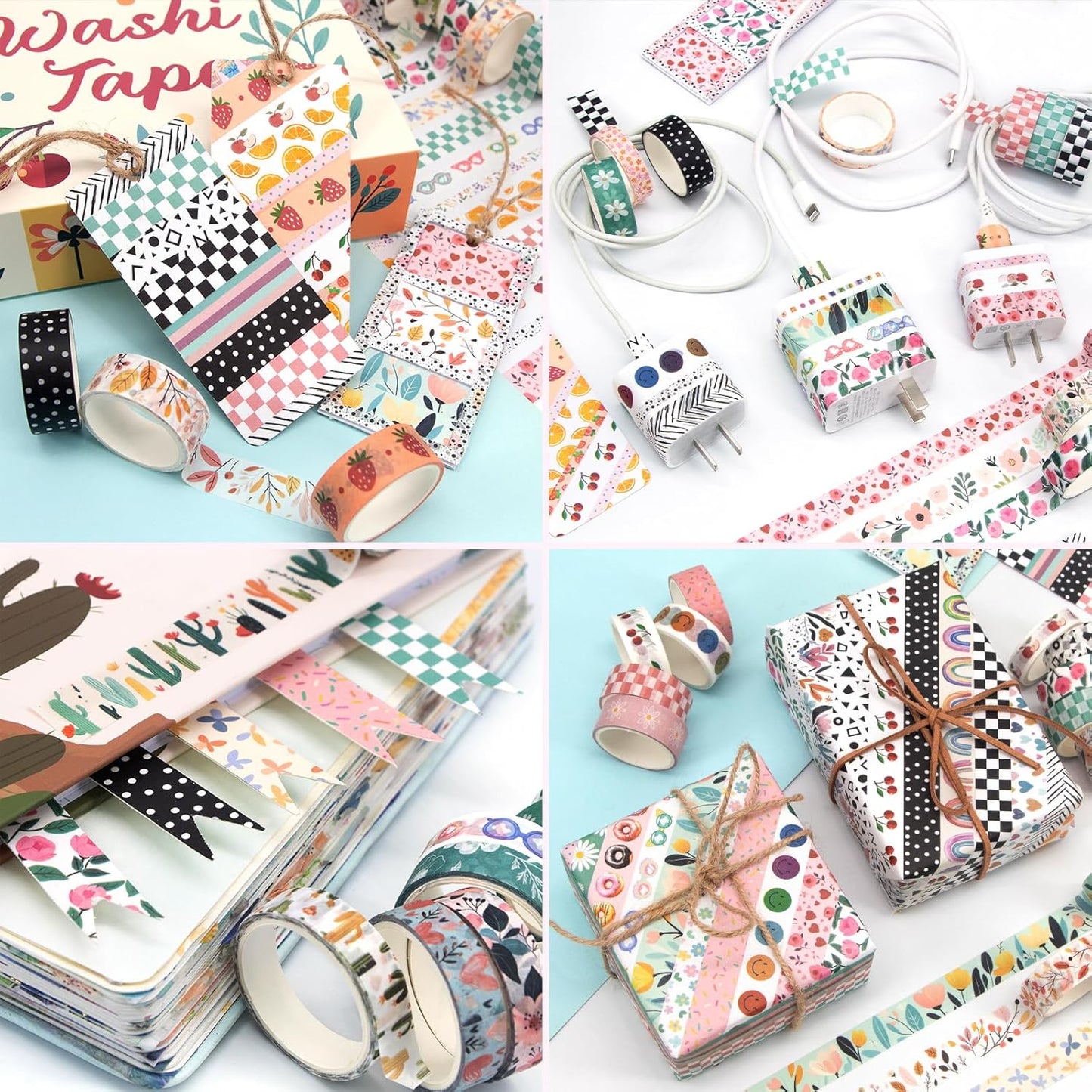 55 Rolls Holiday Washi Tape Set - Decorative Tape Seasonal Bohemian Colored Tape, Cute Washi Tapes for Journaling Supplies, Scrapbooking Supplies kit, Summer Scrapbook Supplies