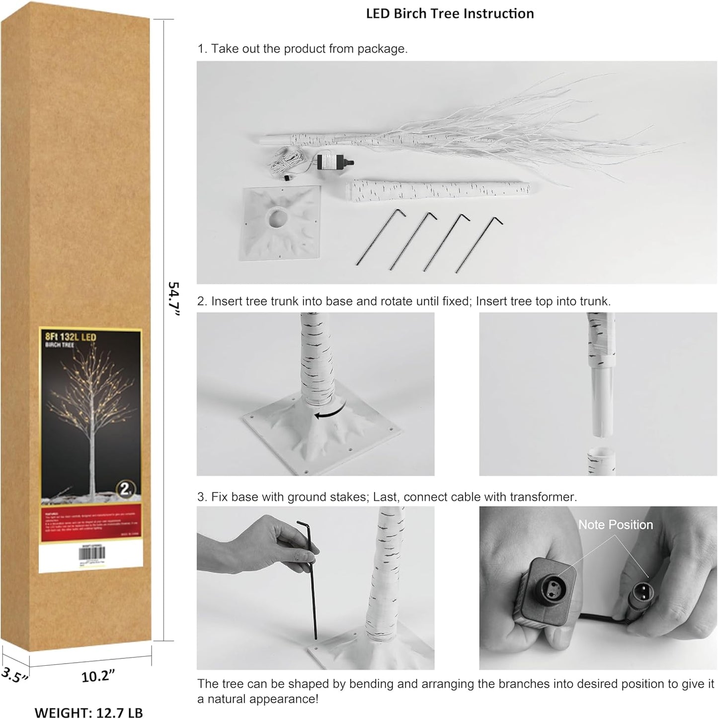 LIGHTSHARE 8 Feet 132L LED Birch Tree Lights, Pack of 2, Warm White, for Holiday Party and Christmas Decoration, Indoor and Outdoor Use