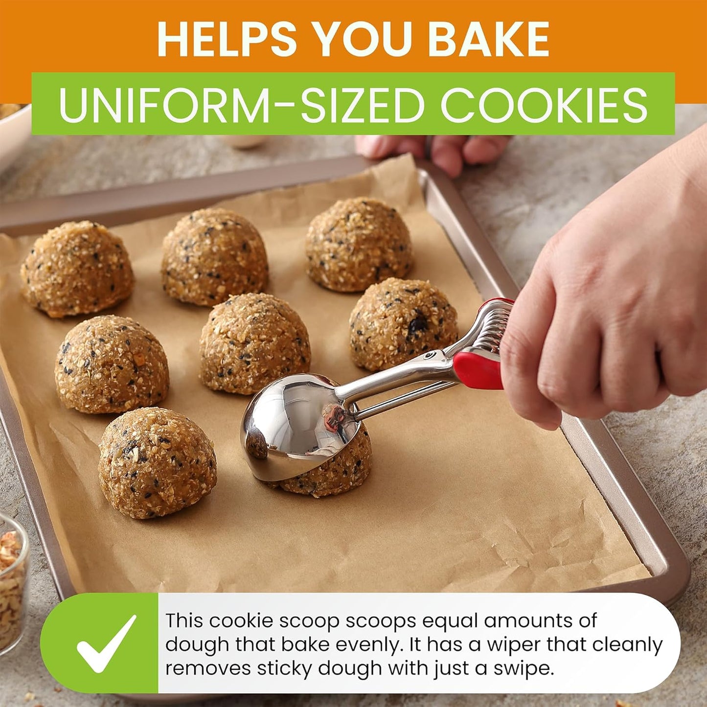 Spring Chef Red Medium 1.7 Tbsp Cookie Scoop for Baking - Stainless Steel #40 Melon Baller Scoop with Trigger Release - Multifunctional Food Scooper for Kitchen - Dishwasher Safe Cookie Baller