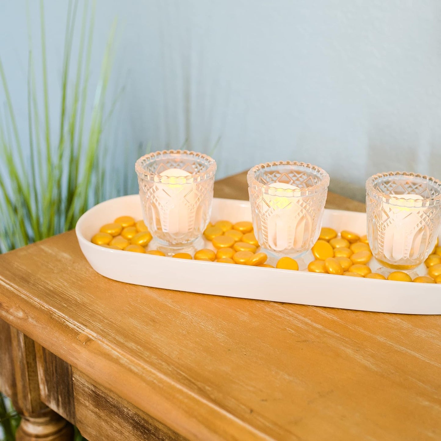 Galashield Flat Glass Marbles for Vases Gold Glass Gems Beads Pebbles Vase Filler (5 LBS, Approx. 540 PCS)