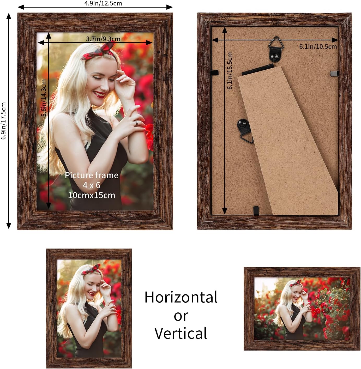 PETAFLOP Wooden Bulk 4x6 Picture Frame Set of 18, Rustic Brown Photo Frames Fits 4 by 6 for Wall or Tabletop Display