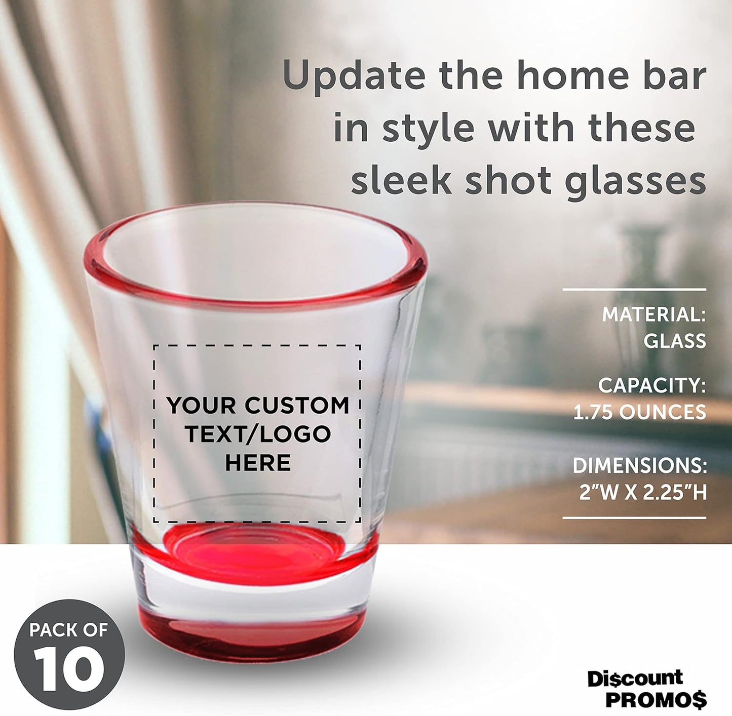 Custom Shot Glasses 1.75 oz. Set of 10, Personalized Bulk Pack - Great for Wedding Favors, Bachelorette Party Decorations, Party Fovors, Color Bottom - Red