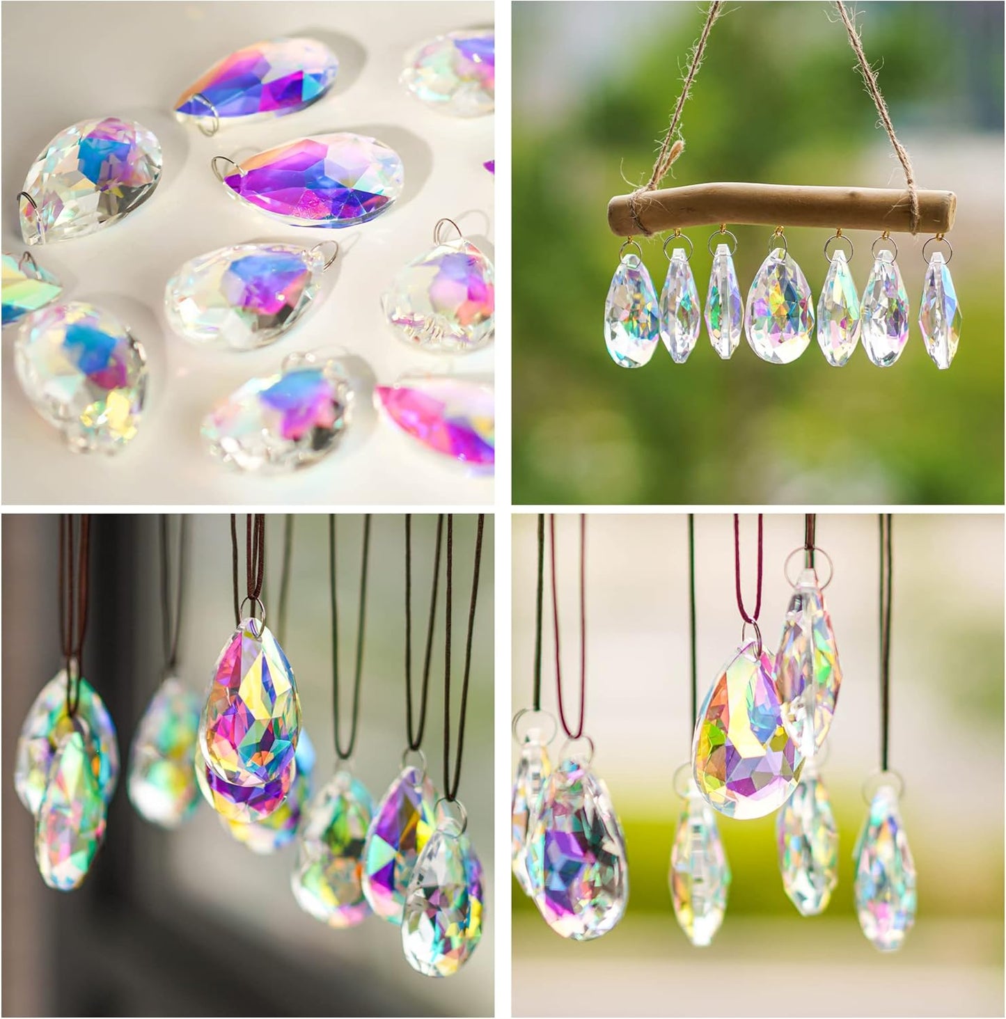 12 Pieces 50mm Crystal Prisms Chandelier Colorful Bauhinia Ornament Pendants Rainbow Maker Hanging Prisms for Wedding Party Tree Garlands Decoration DIY Jewelry