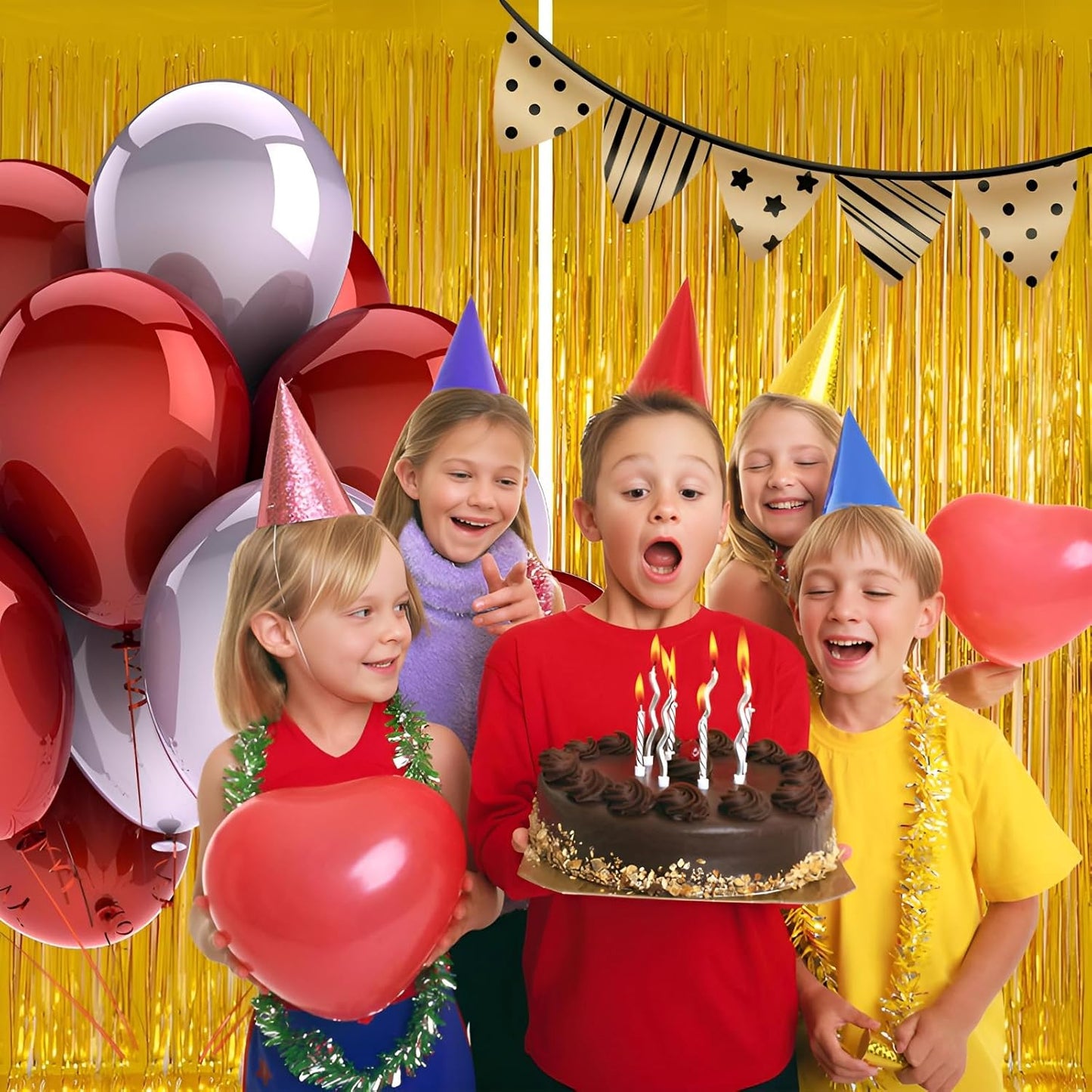 Keyali 2 Pack 3.3 * 8.3 ft Foil Curtain Metallic Tinsel Fringe Curtains Photo Booth Props Backdrop for Birthday Wedding Engagement Baby Shower Christmas Holiday Celebration Partyl,Gold