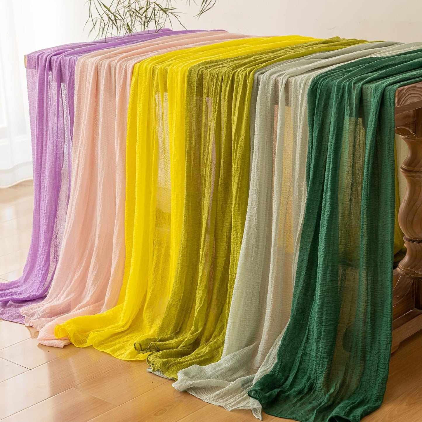 6pcs Emerald Green Cheesecloth Table Runner Gauze 120 Inch 10 FT Rustic Boho Cheese Cloth Runner for Wedding Baby Shower Bridal Shower Birthday Party Long Sheer Home Decorations