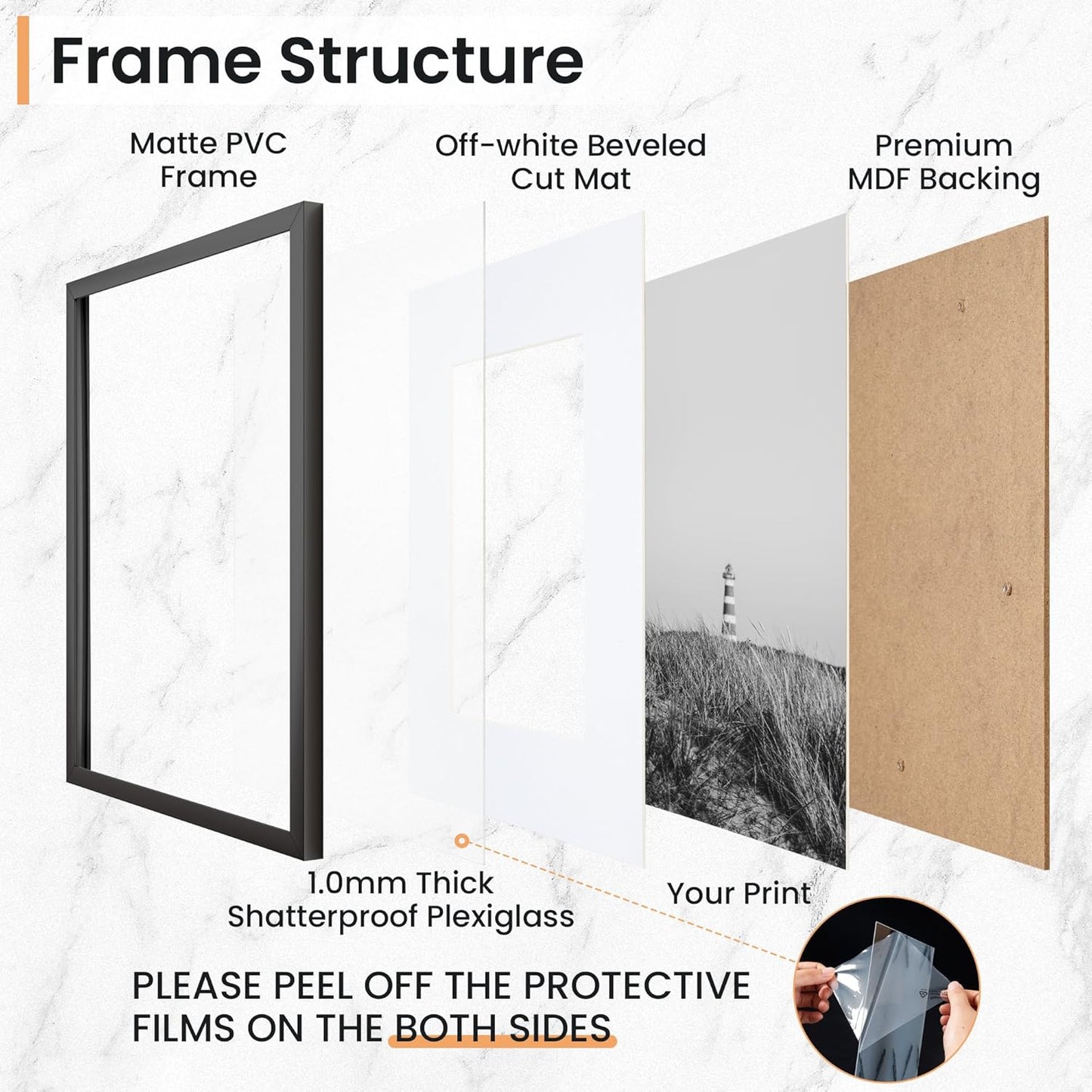 16x24 inch Picture Frame, 16x24 Photo Frames with 12x18 Removable Mat - High Definition Plexiglass - Vertical and Horizontal Display - Wall Hanging Poster Frame - Black, 5 Pack