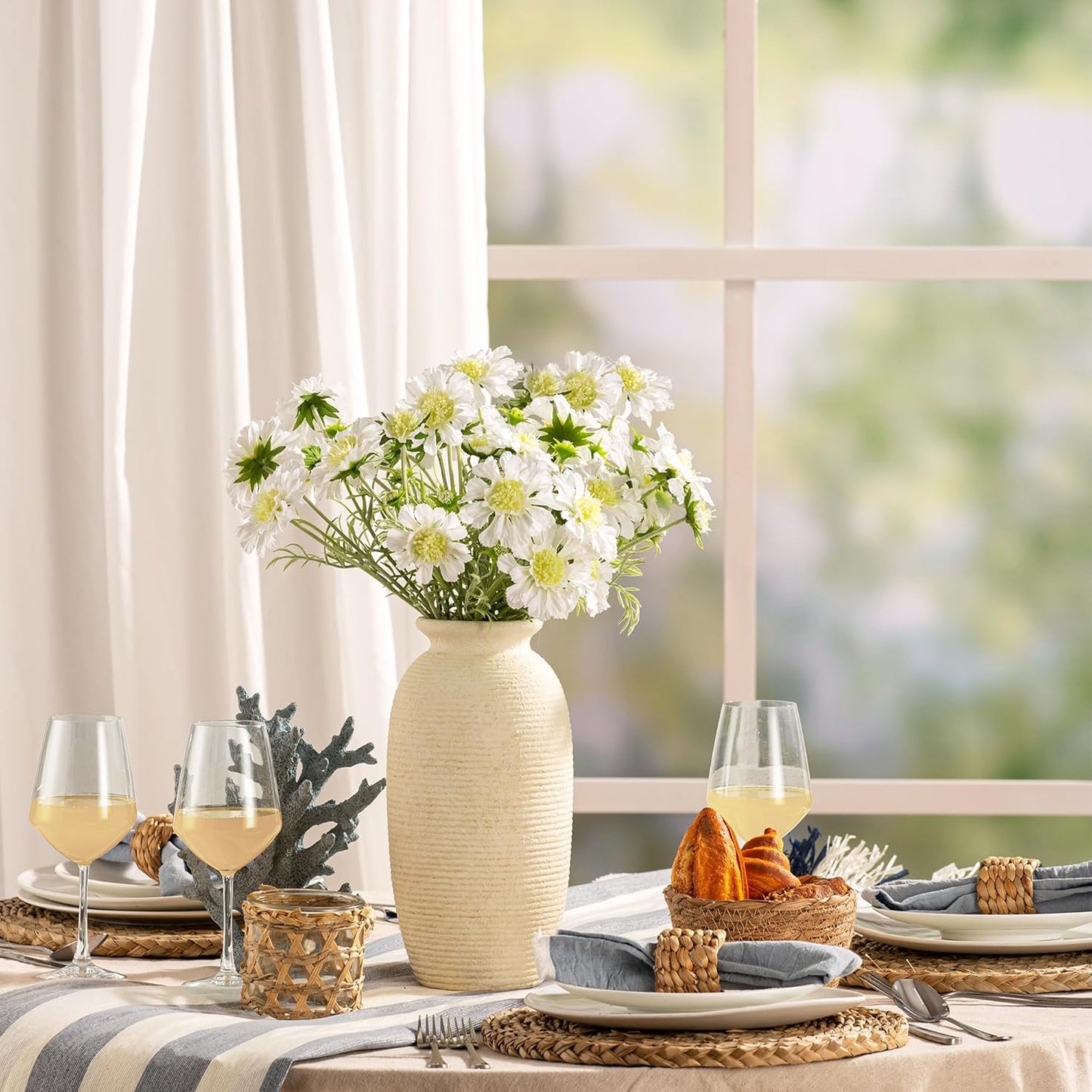 Ceramic Flower Vase, 12.5" Large Rustic Farmhouse Vases Home Decor Tall Pottery Decorative Pampas Vase for Table Living Room Entryway Mantel Bookshelf Bedroom Bathroom Kitchen-White