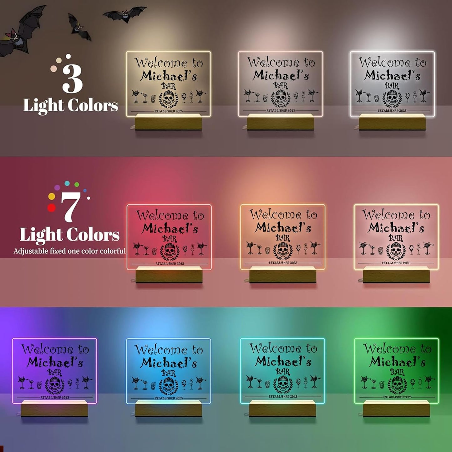 Personalized Bar Gifts for HOME BAR, Custom Name Date Acrylic Light Up Signs, Customized Acrylic Plaque with Night Light, Personalized Night Light for Man Cave Decor