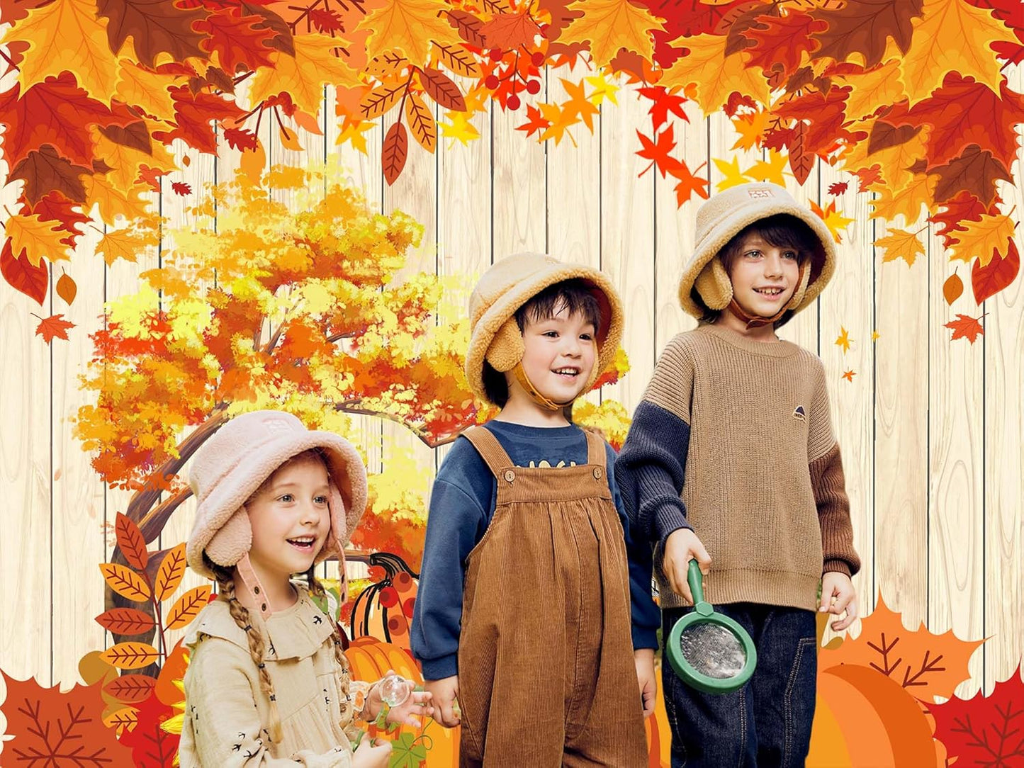 QGHOT Fall Tapestry Wall Hanging Autumn Photo Backdrop Rustic Orange Wood Tapestry Tree Maple Leaf Pumpkin Nature Landscape Country Tapestries for Bedroom Room Thanksgiving Decor (59.1"x51.2")