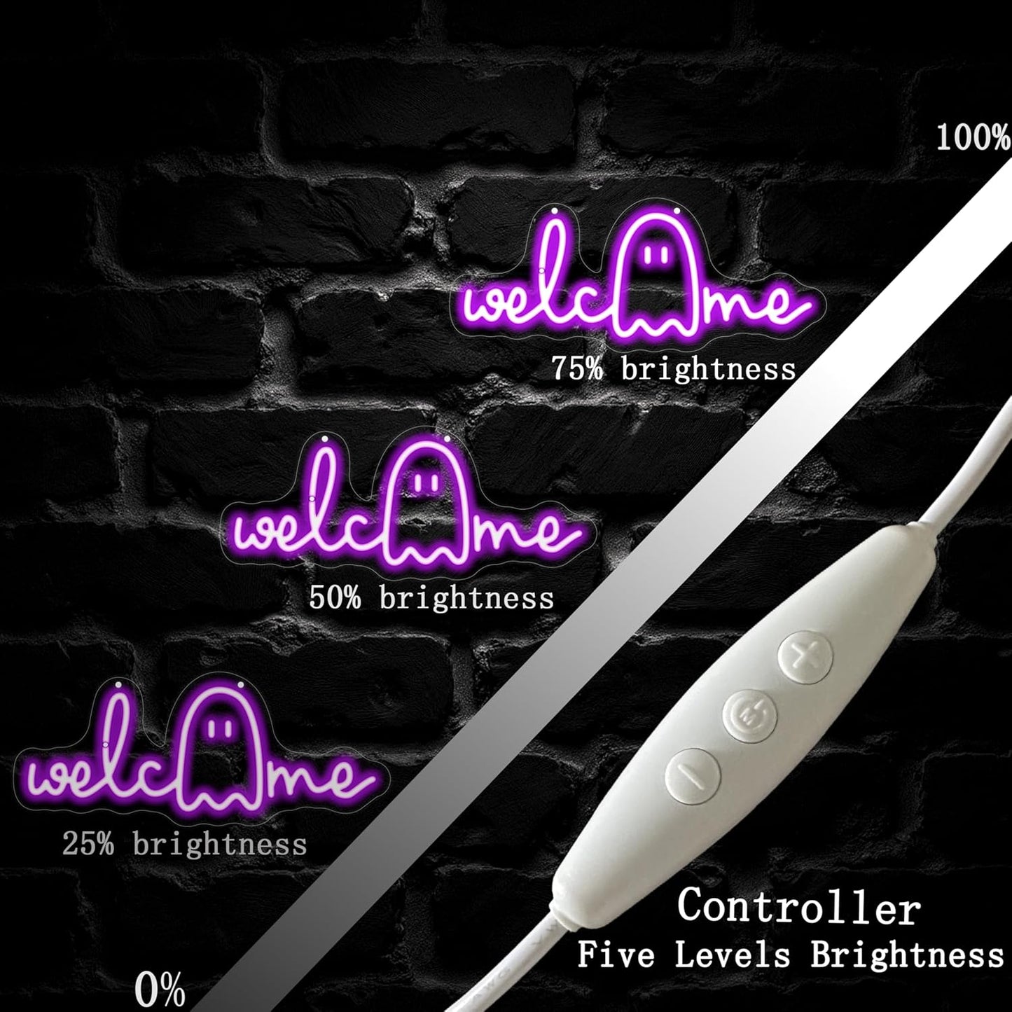 Halloween Welcome Ghouls Neon Sign, Spooky Ghost LED Halloween Decor, Haunted House Entryway Light, Available Gothic Haunted Mansion Light for Bedroom Bar Cave Room Decor Party Home-Purple