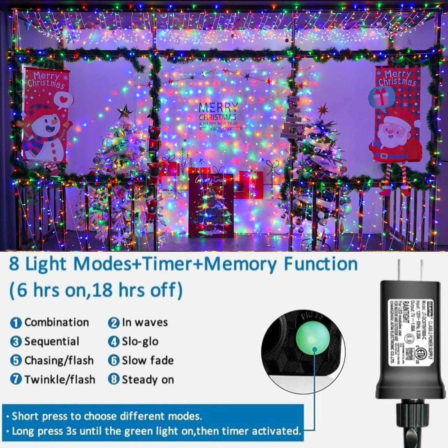 YEGUO 165ft 500 LED Christmas Lights Outdoor Waterproof, Clear Wire String Lights Indoor Plug in, 8 Modes Twinkle Tree Light Multicolor