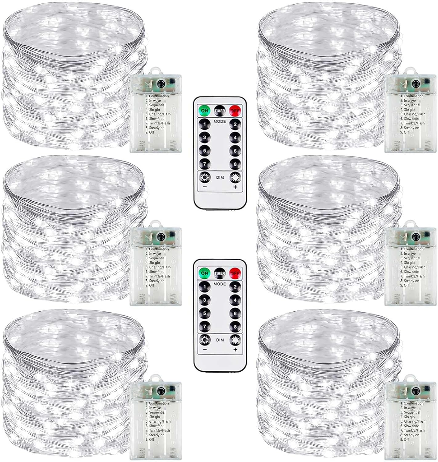 6 Pack Fairy Lights Battery Operated with Remote Control Timer, 26 FT 80 LED String Lights Outdoor Indoor, 8 Modes Twinkle Lights for Christmas Party Wedding Birthday Bedroom Décor (Cool White)