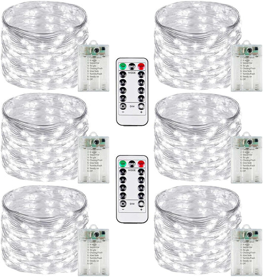 6 Pack Fairy Lights Battery Operated with Remote Control Timer, 26 FT 80 LED String Lights Outdoor Indoor, 8 Modes Twinkle Lights for Christmas Party Wedding Birthday Bedroom Décor (Cool White)