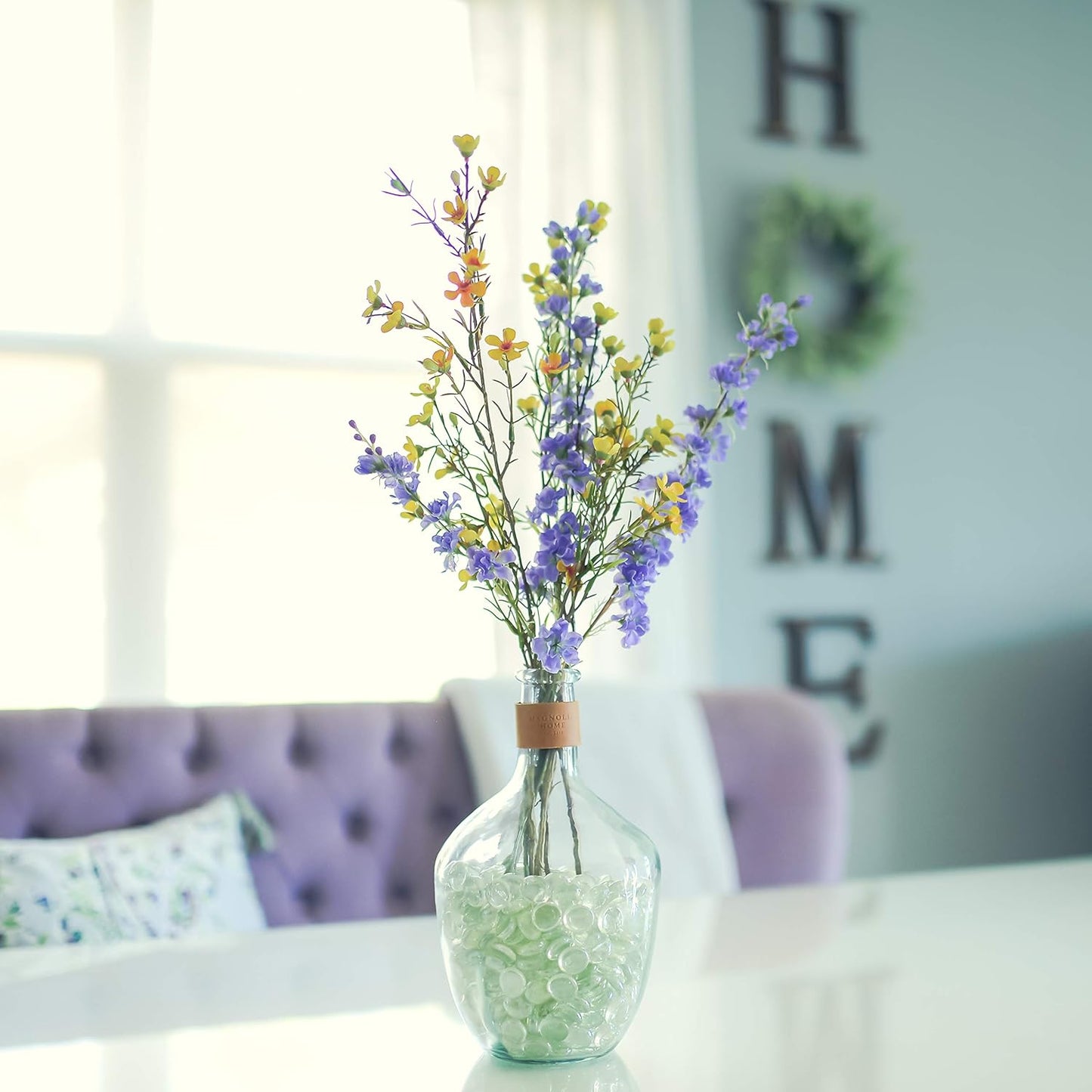 Galashield Flat Glass Marbles for Vases Clear Glass Gems Beads Pebbles Vase Filler (1 LB, Approx. 105 PCS)