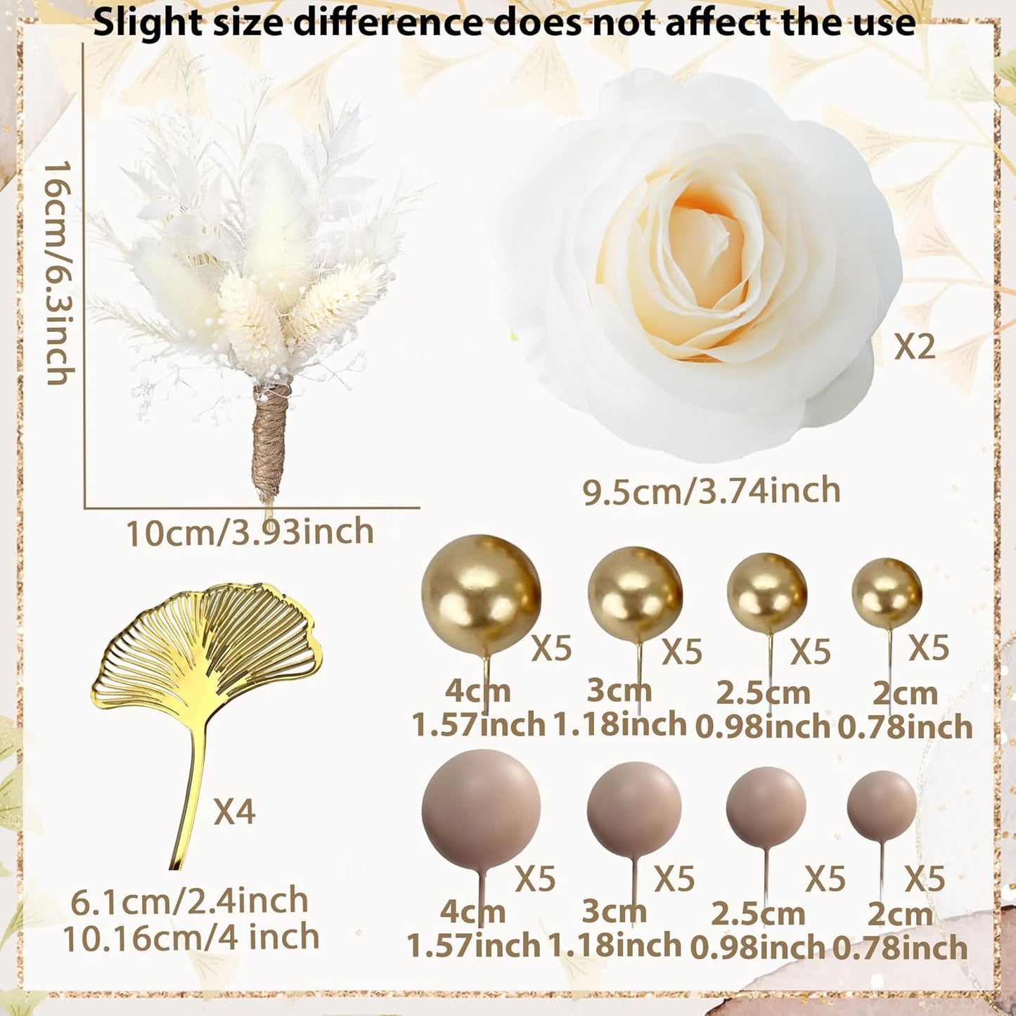 JeVenis Boho Champagne Cake Decoration Gold Balls Cake Decoration Palm Leaves Cake Topper Bohemian White Gold Ball for Wedding Birthday Birthday Anniversary