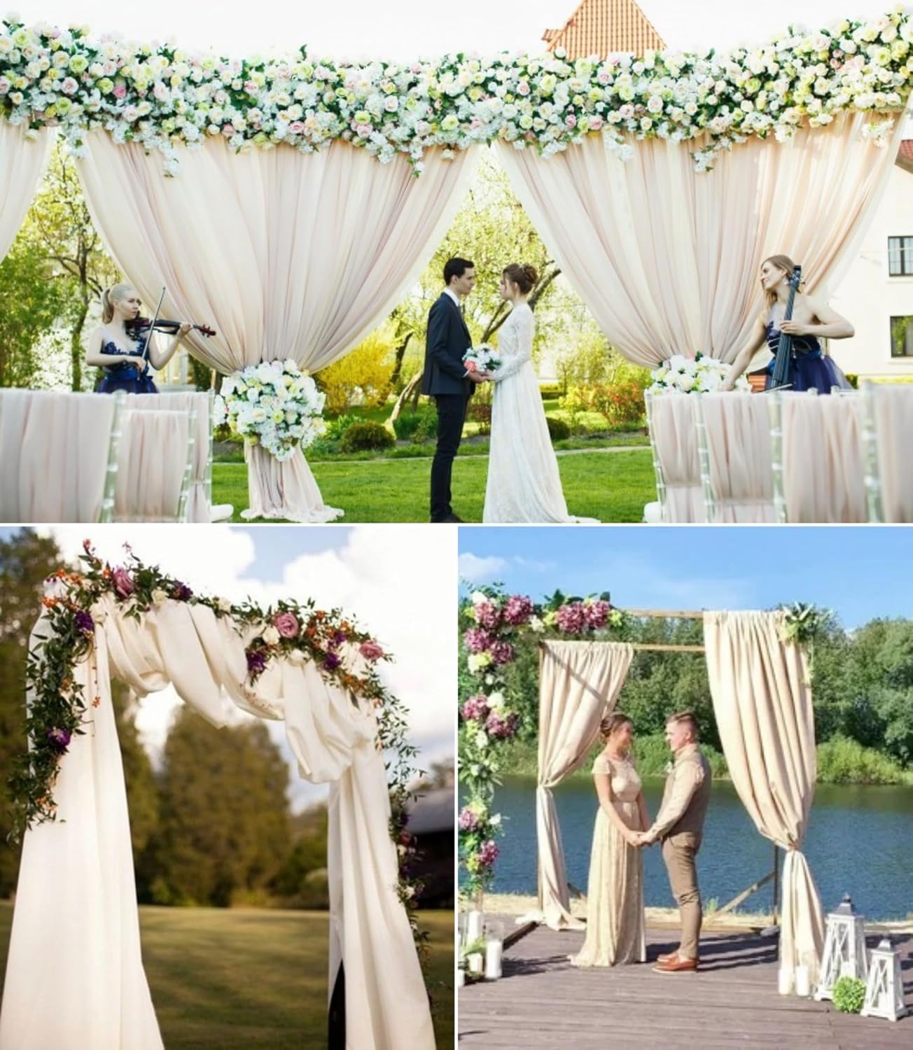 8 Panels Wedding Arch Draping Fabric 28" x 20Ft Wedding Arch Drapes Chiffon Fabric Drape Sheer Backdrop Curtain for Weddings Party Swag Ceremony Birthday Arbor Drapery Reception Ceiling Décor(Ivory)