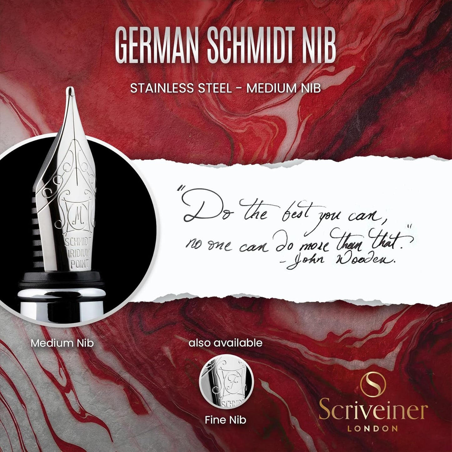 Scriveiner Personalized Deep Crimson Red Pen - Stunning Red Lacquer Luxury Pen with Chrome FinishGerman Schmidt Nib (Medium), Best Engraved Fountain Pen Gift Set for Men & Women, Name Engraving