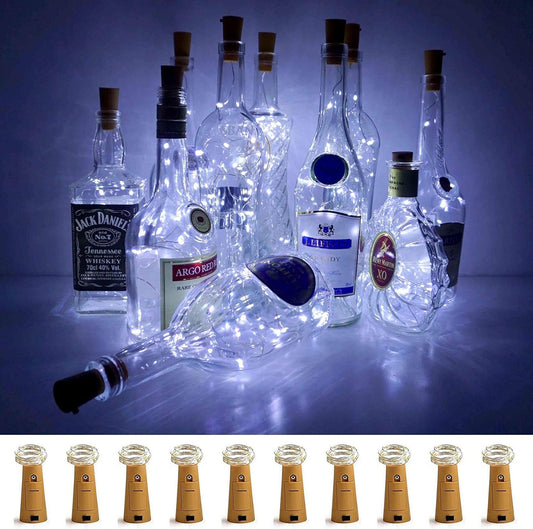 Wine Bottle Lights with Cork, 10 Pack Battery Operated LED Cork Shape Silver Copper Wire Colorful Fairy Mini String Lights for DIY, Party, Decor, Christmas, Halloween,Wedding (Cool White)