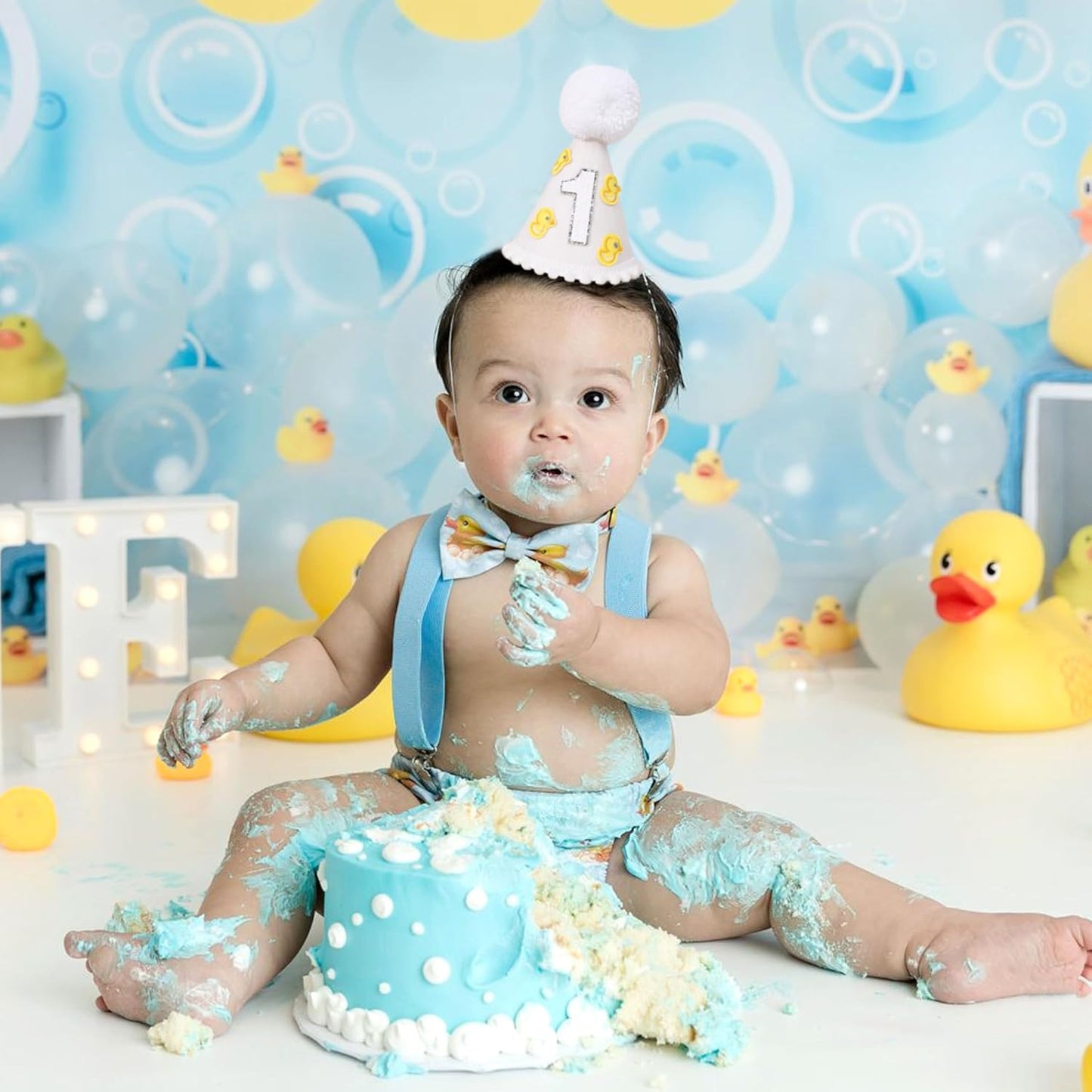 Little Yellow Duck 1st Birthday Party Hat - Duck Themed Cake Smash Decor, Yellow & White Cone Hat for Boys & Girls