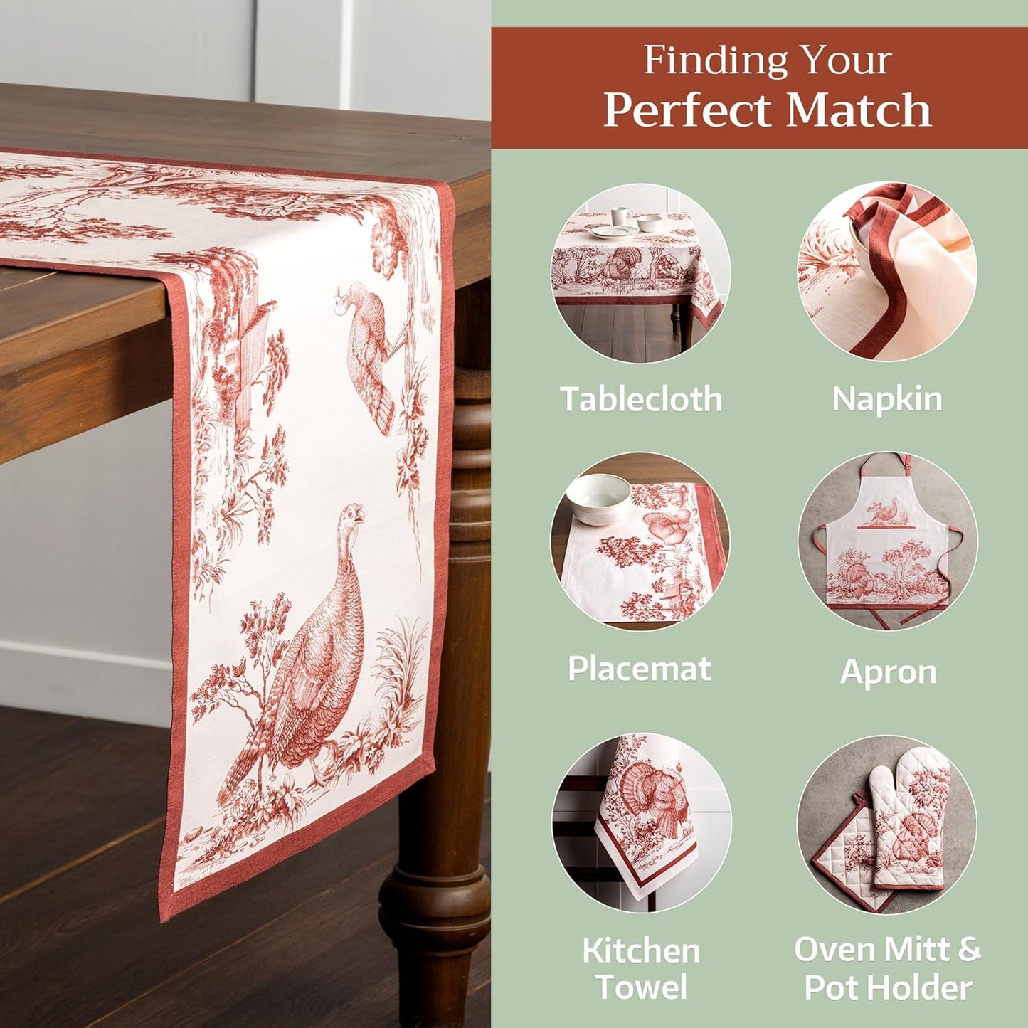 Maison d' Hermine Table Runner 100% Cotton Single Layer Table Runners 90 inches Long for Thanksgiving Christmas Decorations Home Kitchen Dining Party Wedding (Holy Jouy - Brown, 14.5" x 90")