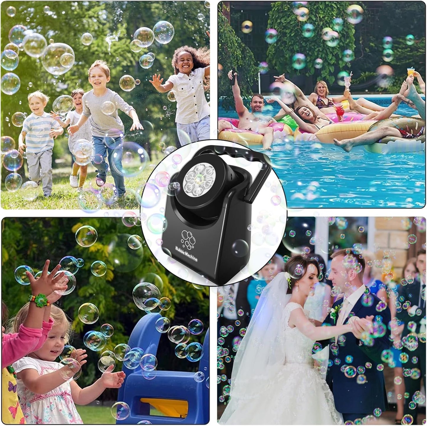 Bubble Machine Automatic Bubble Blower for Kids Batteries Operated Portable Bubble Maker Electric Bubble Machine Adjust Angle by 90° Indoor Outdoor Toy for Birthday Party Wedding (Portable Black)