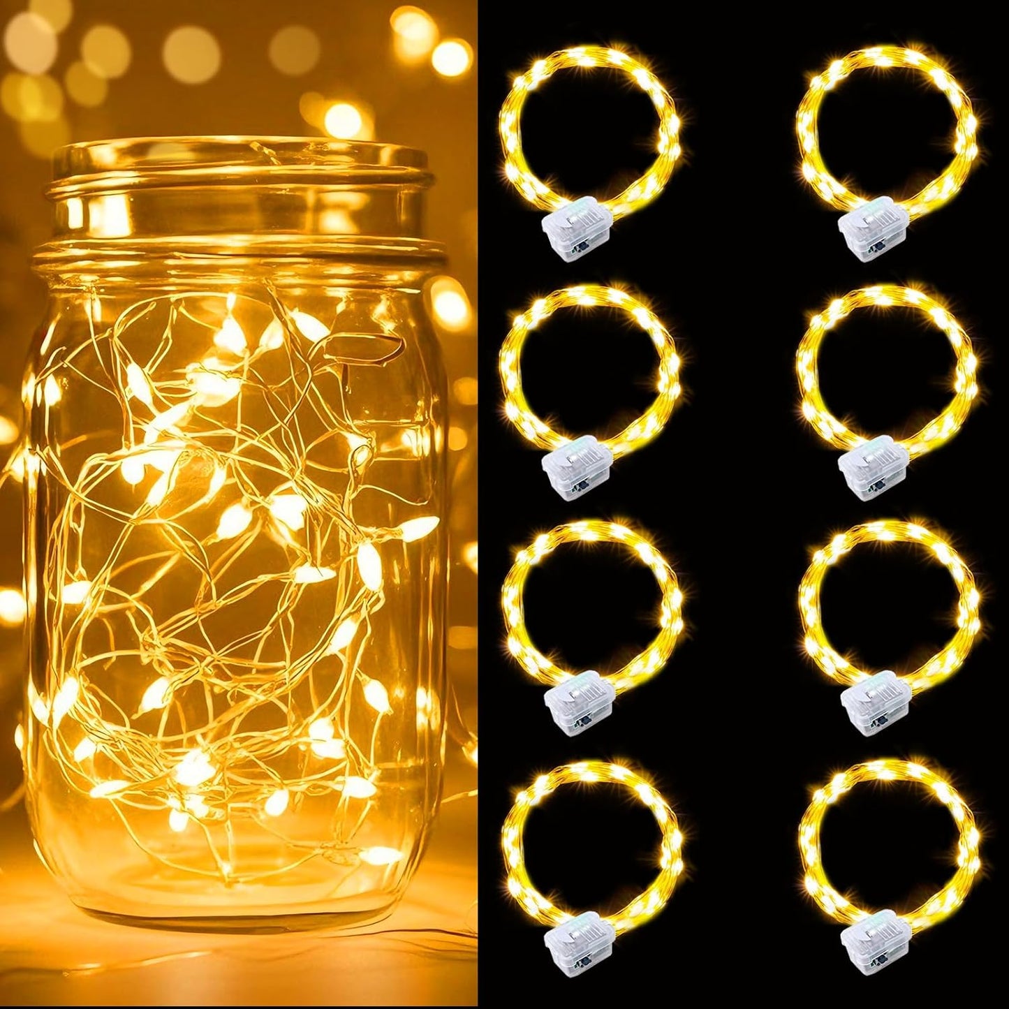pozzolanas 8 Pack Warm White Battery Operated String Lights - 7ft Waterproof Fairy Lights with 20 LEDs for Home, Mason Jar, Party, Wedding, Halloween, Christmas Decorations
