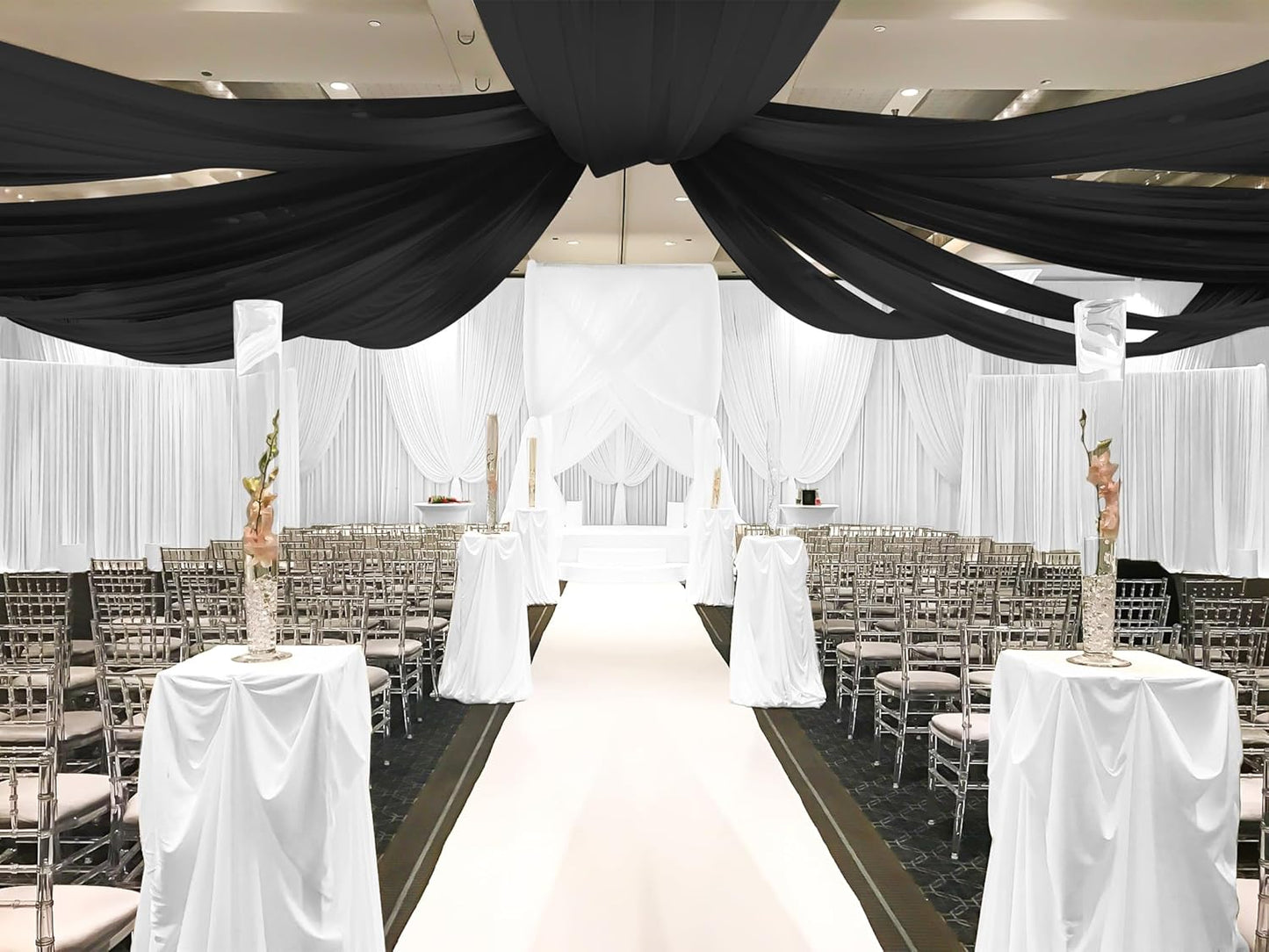 6 Panels Black Ceiling Drapes for Wedding, 5ftx15ft Ceiling Drapes Cheesecloth Sheer Fabric Curtain Wedding Arch Draping Fabric Romantic Ceilings Decorations for Weddings Party Ceremony Stage