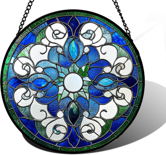 Stained Glass Window Hanging, Boho Style Sun Catchers Diamond Glass Panel Hangings Tiffany Suncatcher Decor for Birthday for Women, Men, Wife, Aunt, and Mom 9.8 in