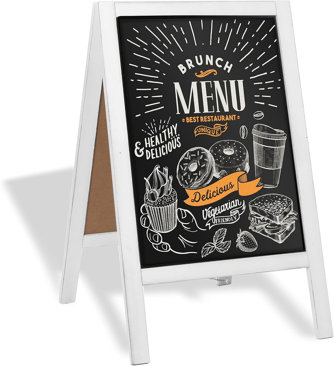Ilyapa Wooden A-Frame Sign with Eraser & Chalk - 21 x 30 Inches Magnetic Sidewalk Chalkboard – White Menu Display for Restaurant, Business Or Wedding