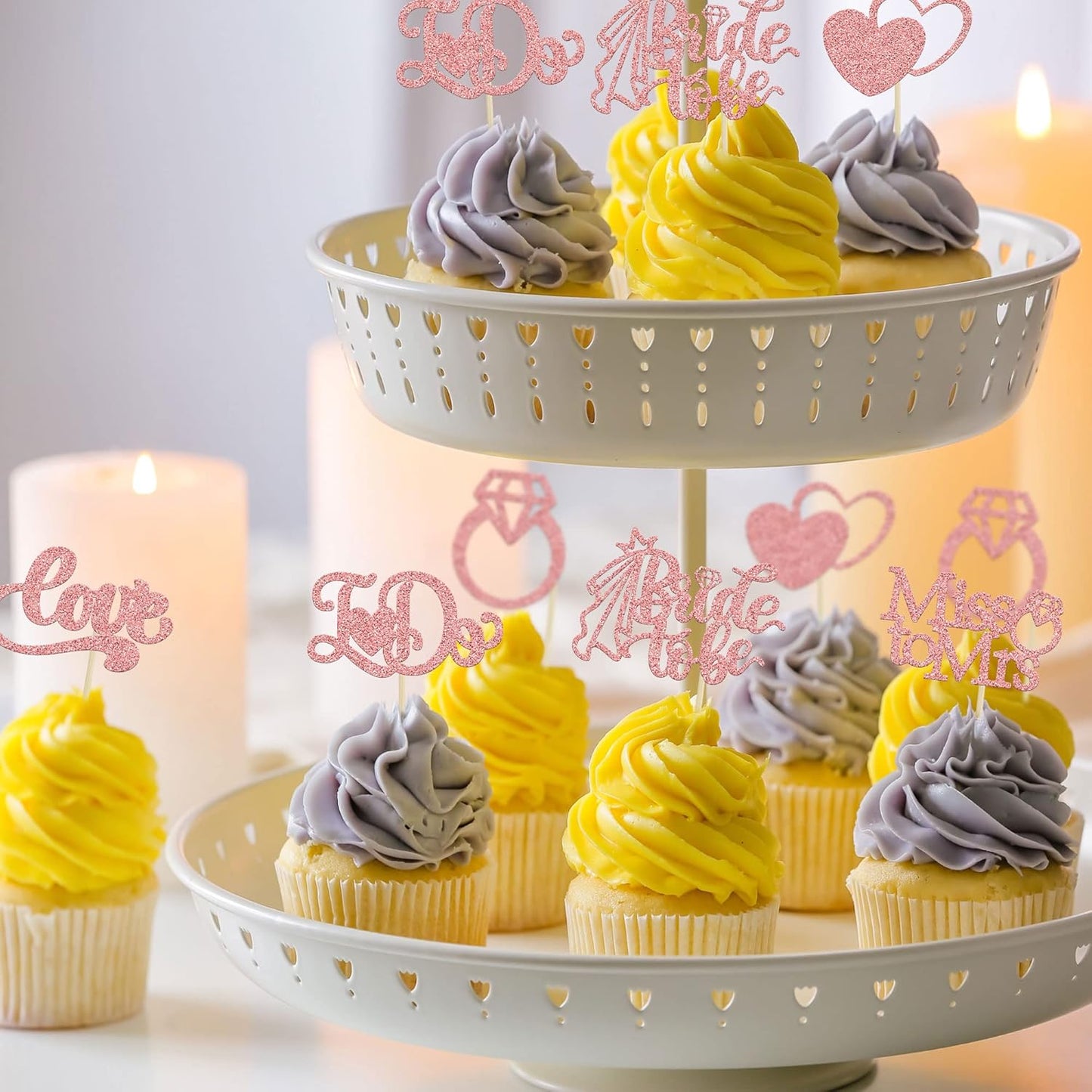 Gyufise 24Pcs Bride to Be Cupcake Toppers Rose Gold Glitter I Do Love Heart Ring Miss To Mrs Cupcake Picks Bridal Shower Cake Decorations for Wedding Engagement Bachelorette Party Supplies