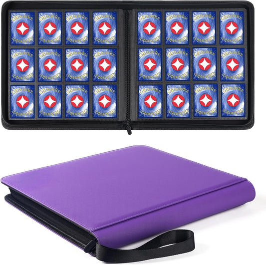 GEAoffice 12 Pocket Card Binder Holds 720 Cards - Sturdy PU Cover Trading Card Collection Holder Folders Album for YuGiOh, MTG, TCG, Games&Sports, Ringless, Non-PVC, Purple