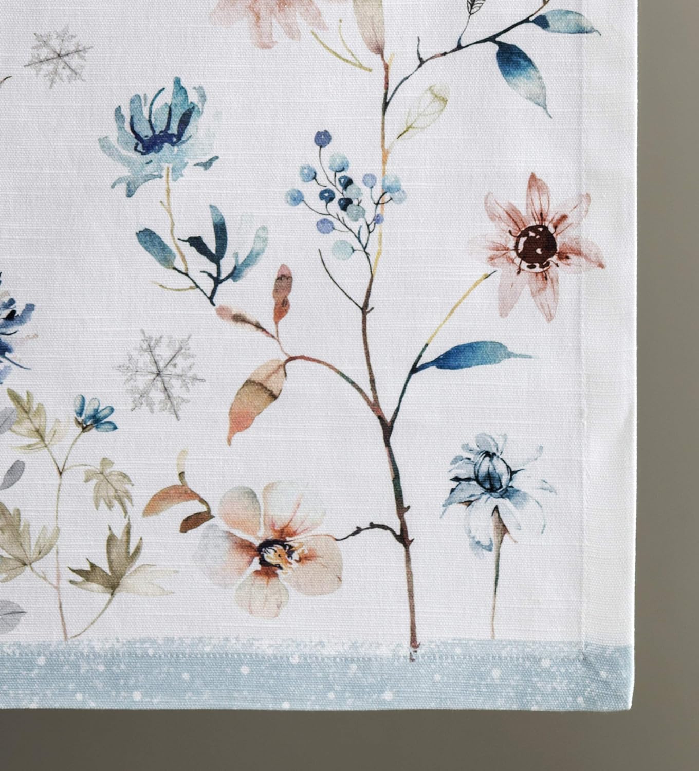 Maison d' Hermine Table Runner 100% Cotton Single Layer Table Runners 90 inches Long for Thanksgiving Christmas Decorations Home Kitchen Dining Party Wedding (Ice Florals, 14.5" x 90")