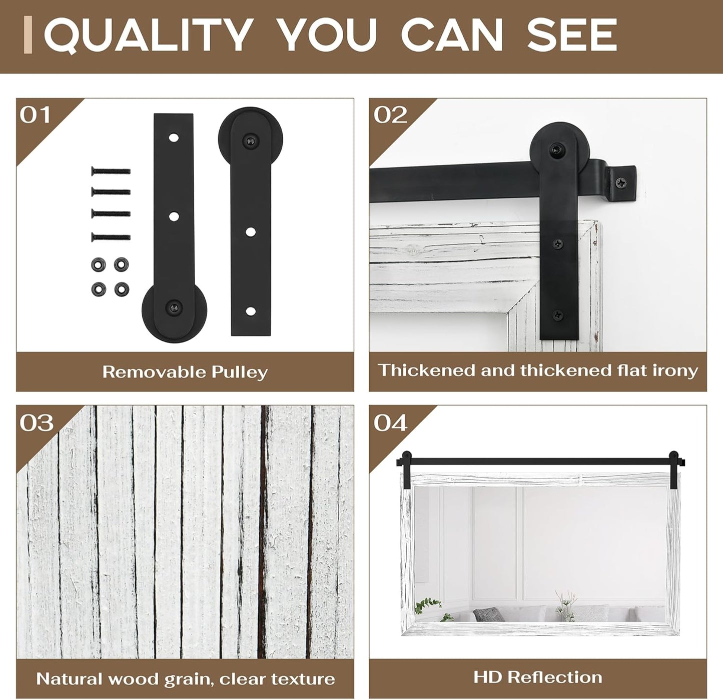 COGOOD Farmhouse Bathroom Mirror - 49 x 30 Rustic Wood Framed Wall Barn Door Mirror for Entryway, Living Room, Entryway Wall Decor (White)