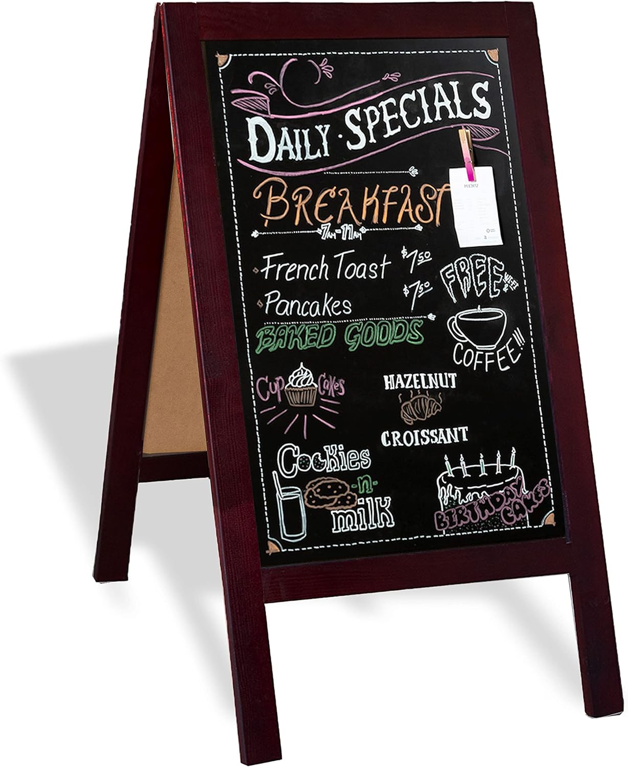 Ilyapa Wooden A-Frame Sign with Eraser & Chalk - 40 x 20 Inches Magnetic Sidewalk Chalkboard – Stained Wood Menu for Restaurant, Business or Wedding