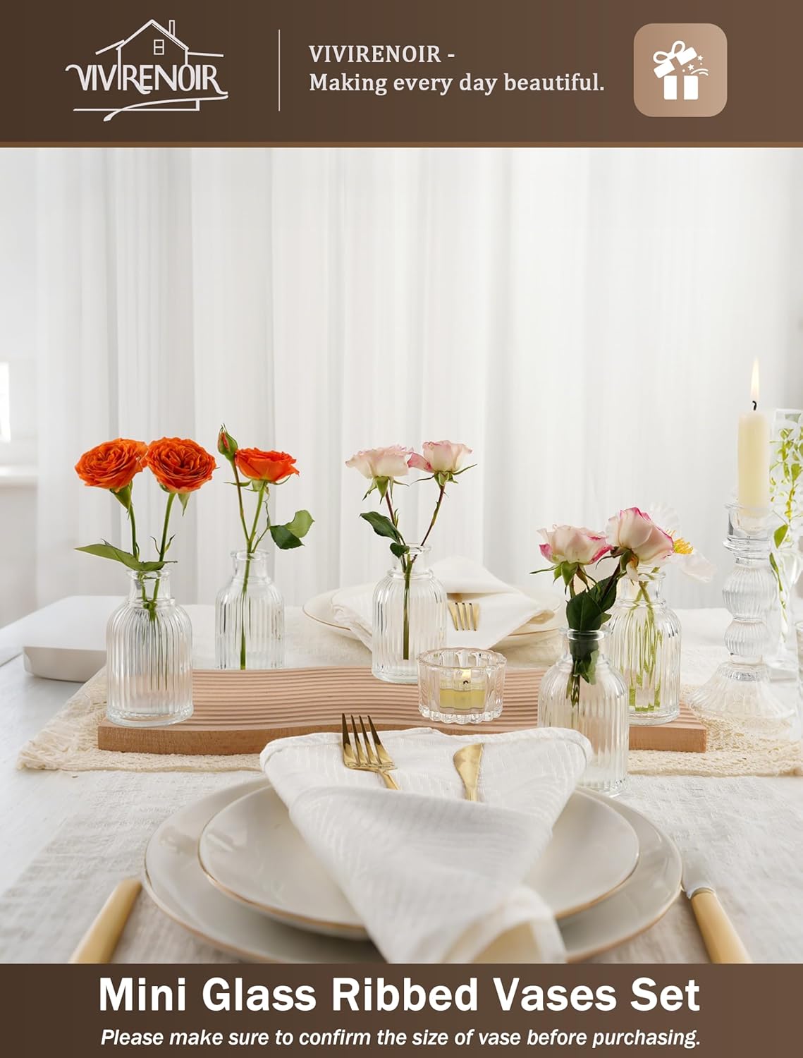 Glass Bud Vases Set of 36, Small Flower Vase in Bulk, Clear Mini Ribbed VaseS for Centerpieces, Modern Wedding Reception Table Decorations