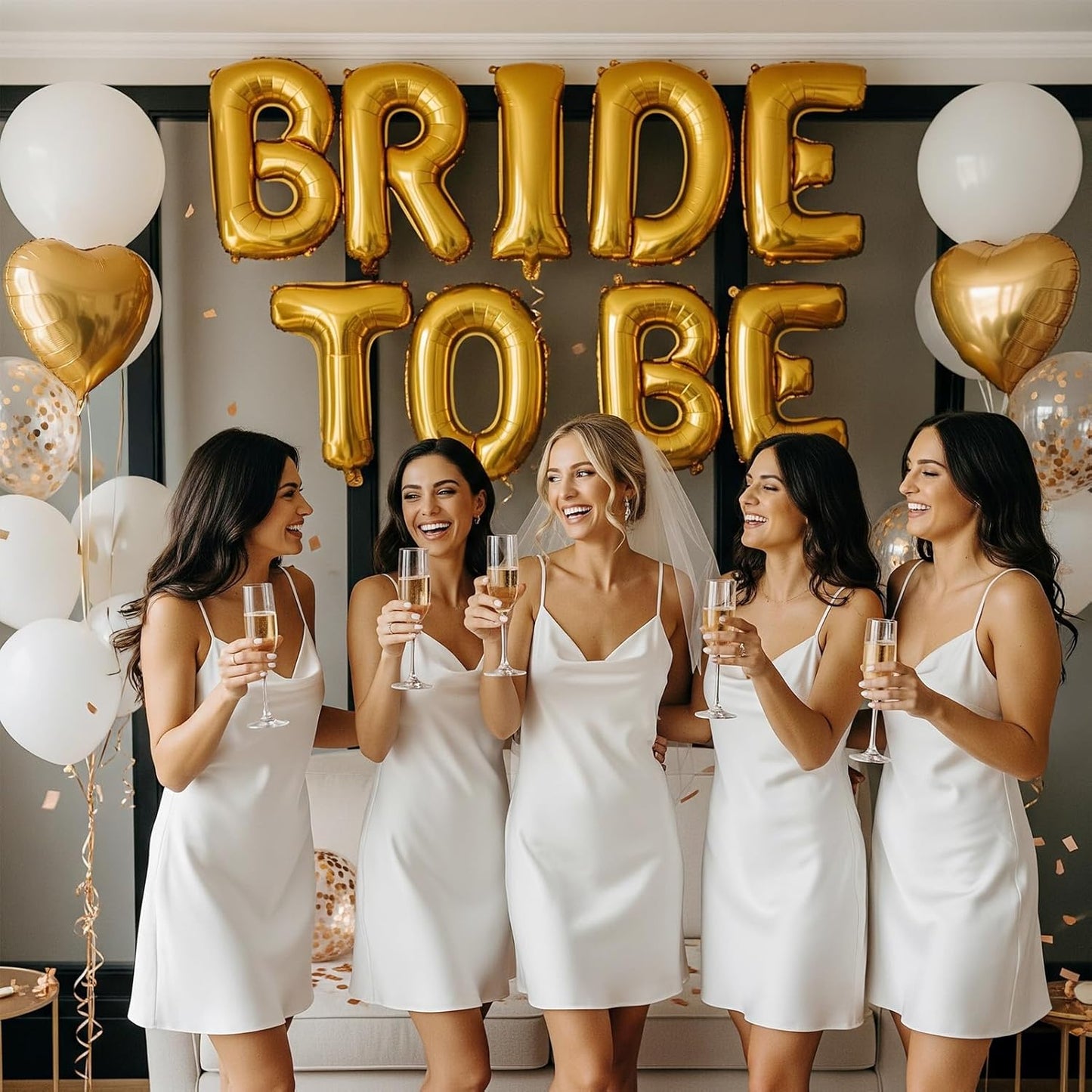 Gold Decorations pearl White balloons Bridal Veil BRIDE TO BE Balloons Sash with Diamond Ring Heart Champagne Balloons Bridal Veil for Bachelorette Party Decor Bride To Be Bridal Showerr