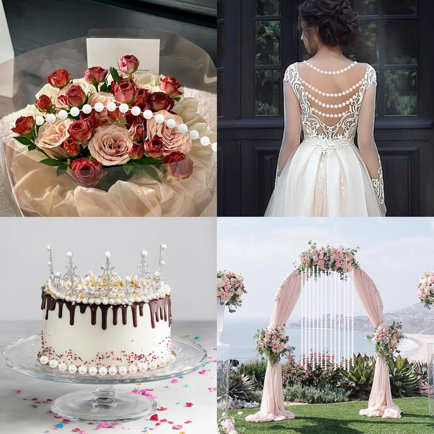 Pearls String Beads 33 Feet Crafts Faux Pearl Roll for Christmas Garland Flowers Wedding Party Jewelry Decoration(10mm White)