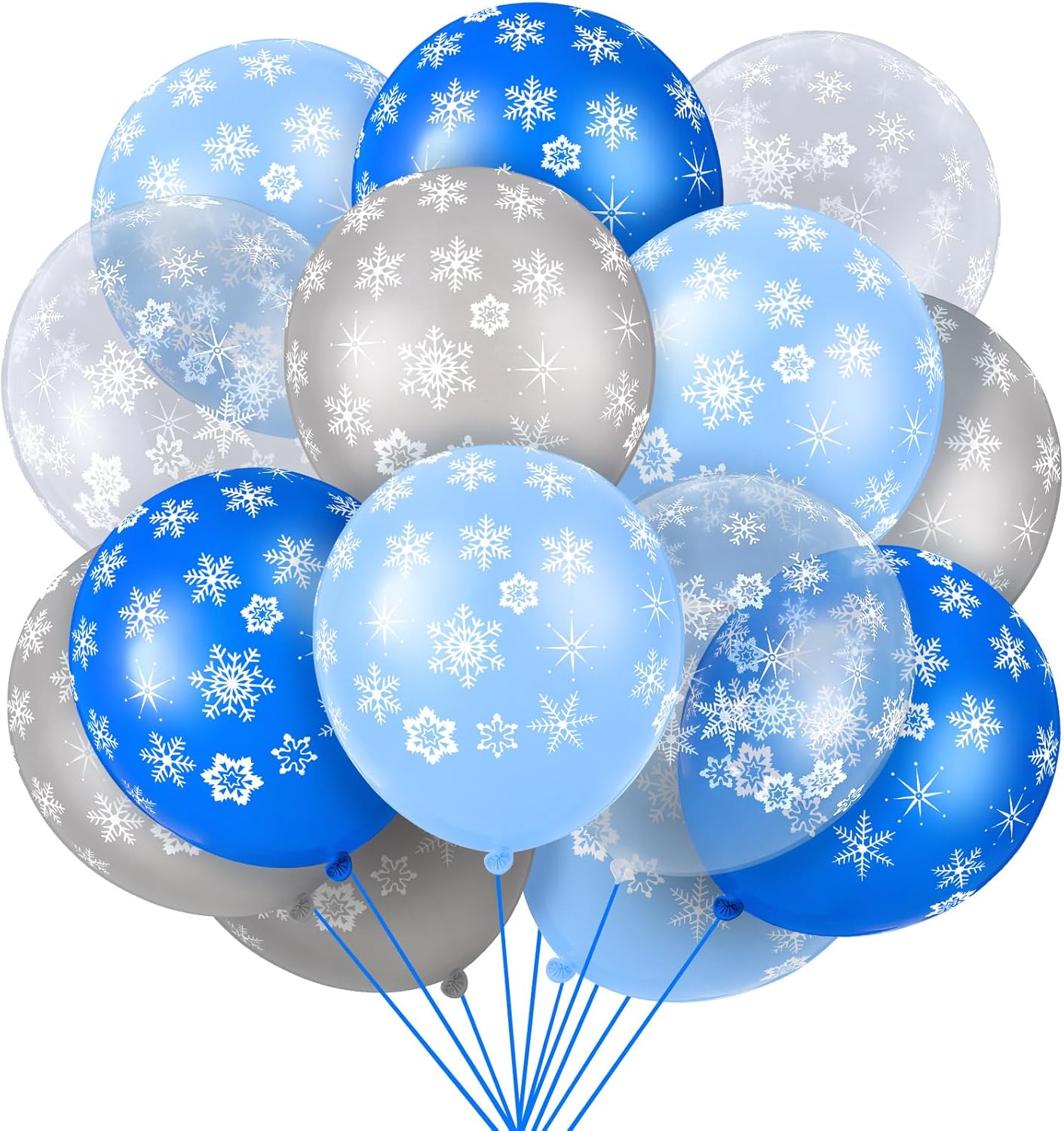 Skylety 40 Pieces Snowflake Balloons Bulk Winter Transparent Snowflake Latex Balloons for Christmas Birthday Wedding Party Decorations(Blue, Macaron Blue, Silver, Clear)
